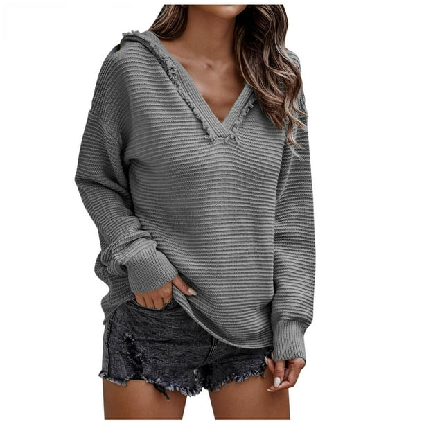 Camiseta informal de manga larga con cuello en V para mujer Fridja bvmnju8076