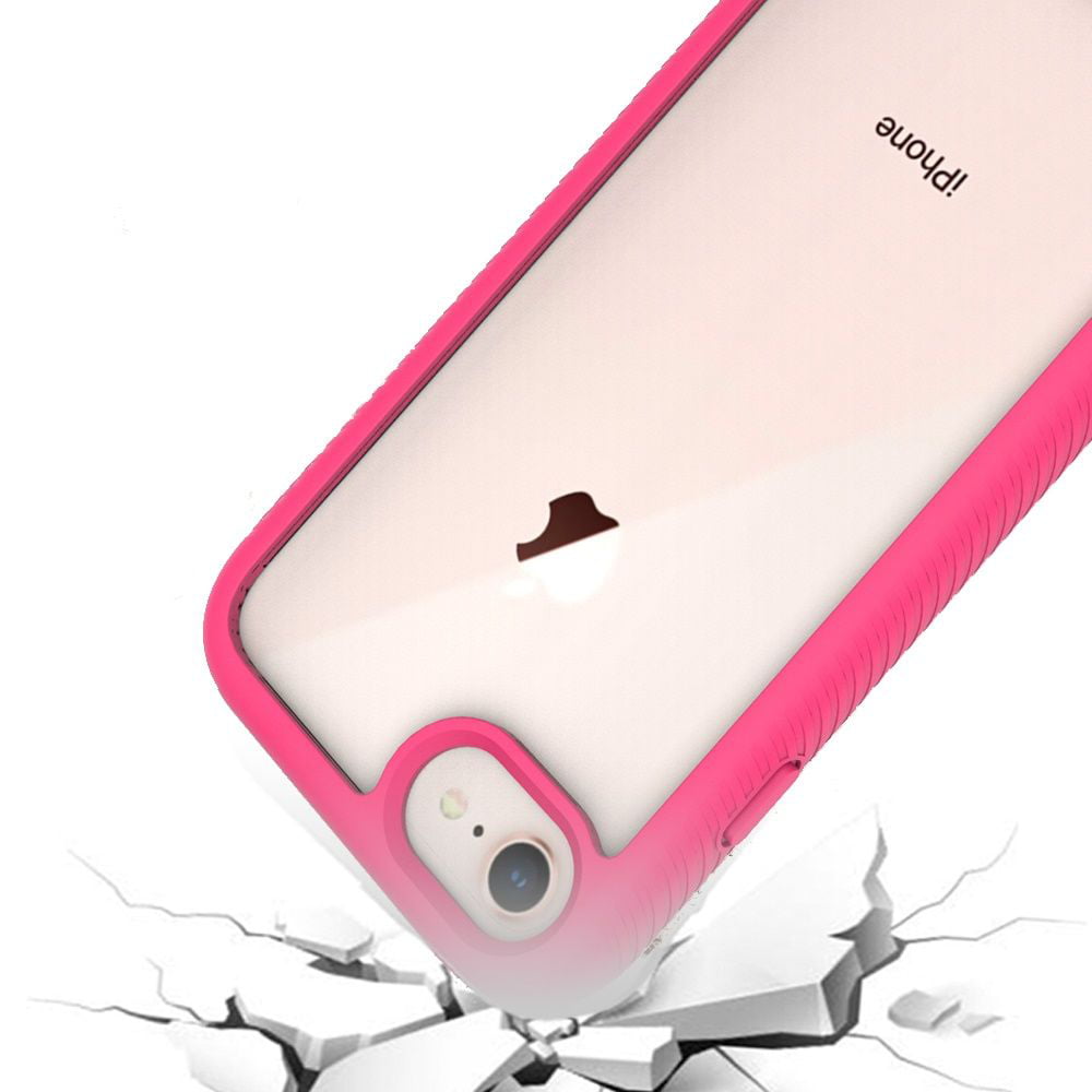 Xpression Apple iPhone 8, iPhone 7, iPhone 6/6S Phone Case 3 layers Hybrid  Cornes TPU Bumper Electroplating Shockproof Rubber Pink Transparent 
