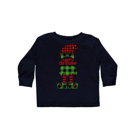 

Inktastic Merry Christmas Elf in Red and Green Plaid Gift Toddler Boy or Toddler Girl Long Sleeve T-Shirt