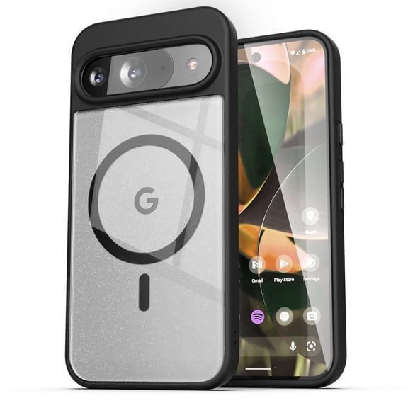 Encased Magnetic Clear Case for Google Pixel 9 / Pixel 9 Pro 6.3" (Compatible with MagSafe) Dual-Hybrid Protection with TPU Bumper (Black)