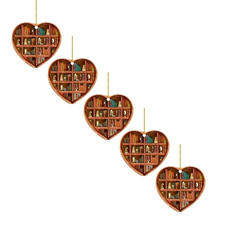 

WOXINDA Book Lovers Heart Shaped Bookshelf Pendant Acrylic Ornament Christmas Decorations *5PCS