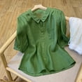 thumbnail image 3 of MESSIYO linen shirts for women elbow length tops for women gauze shirts for women t shirts for women womens blouses Linen Shirts For Cotton Retro Embroidered Tops Trendy Vacation Blouse Green 3XL, 3 of 3