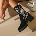 thumbnail image 4 of Xfvqtps Womens Suede Ankle Boots with Floral Embroidery Winter Fashion Chunky Heel Booties Boho Side Zipper Casual Shoes Black, 4 of 9
