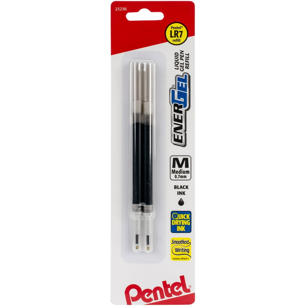 Pentel Refill Ink For EnerGel Gel Pen, 0.7mm, Medium, Black Ink 2pk