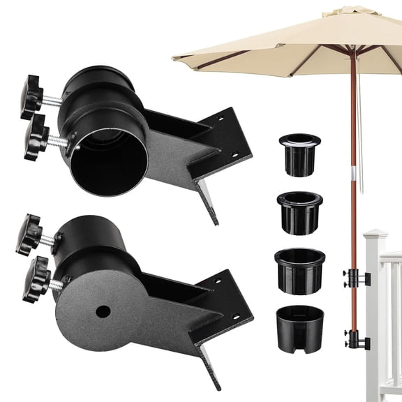 LAGarden Deck Umbrella Mount Holder Bracket Height Flexible for Patio Railing Balcony Courtyard Poolside Mobile Cart Black Corner