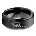 thumbnail image 2 of Tungsten Adult Bear Cub Following Walking Band Ring 8mm Men Women Comfort Fit Black Step Bevel Edge Brushed Polished, 2 of 4