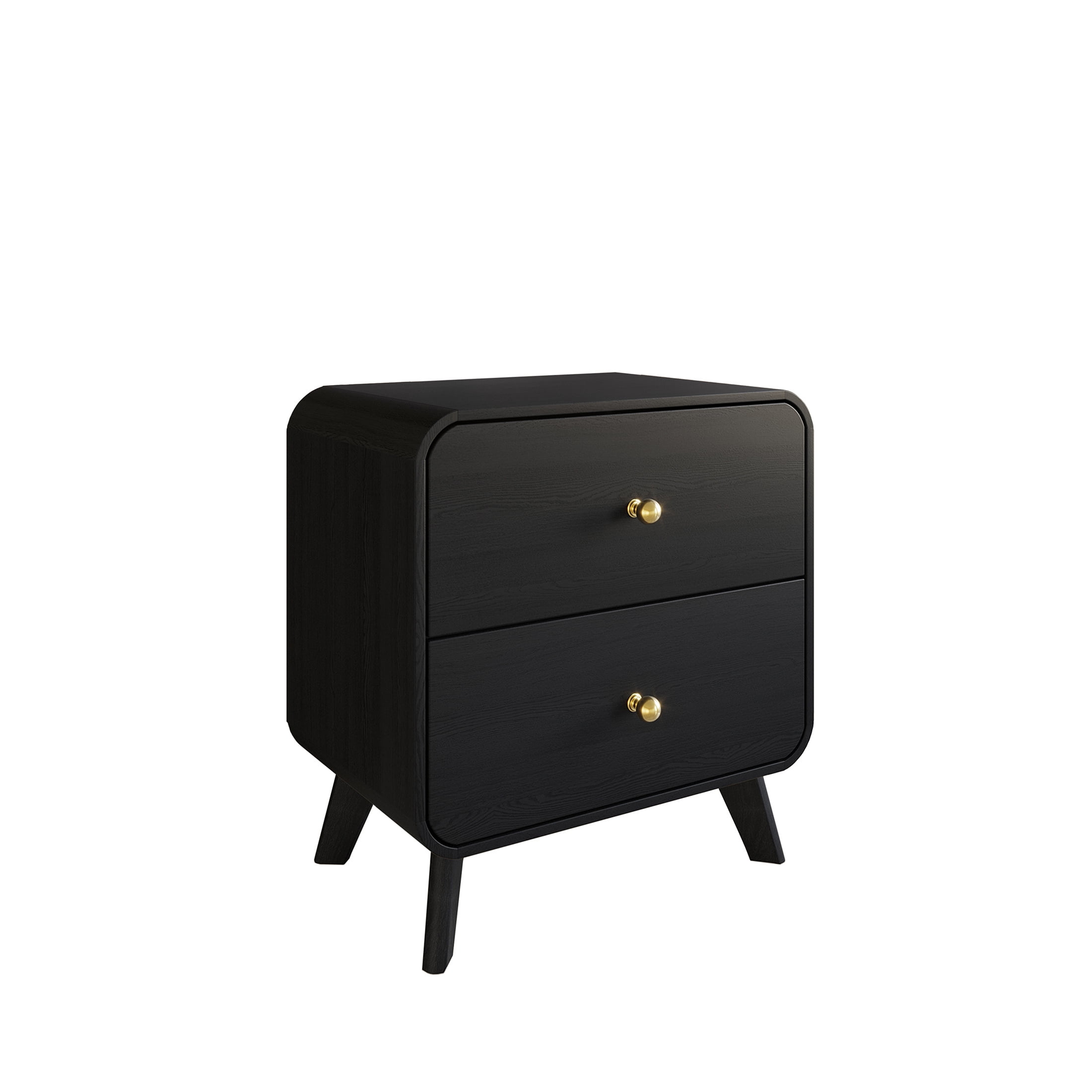 Castle Place Mid-Century 2 Drawer Wooden Nightstand, Black