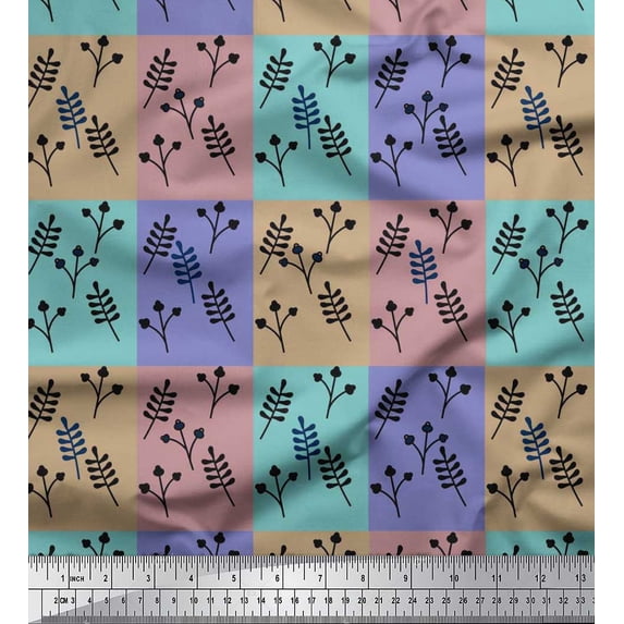 Soimoi Viscose Chiffon Fabric Artistic Leaves Decor Fabric Printed Yard 42 Inch Wide