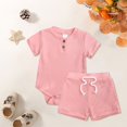 thumbnail image 2 of Otqutp 2024 Jumpsuit for Toddler Kids Boys Girls Set Summer Solid Short Sleeve Round Neck Romper Lace Up Shorts Party School, 2 of 9