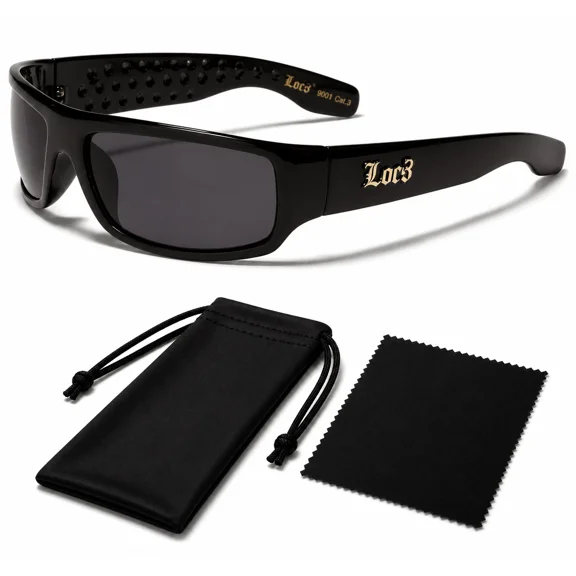Locs All Black Classic Cholo Ganster Wrap Around Biker Sunglasses