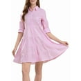 thumbnail image 3 of Womens Striped Button Down Midi Shirt Dress Casual Loose Cuffed Long Sleeve Mid Long Dresses Pink M, 3 of 9