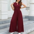 thumbnail image 2 of cfhntfmh Women's Summer Fashion Cap Sleeve Jumpsuits Knit Round Neck Button down Flowy Palazzo Pants Rompers, 2 of 7