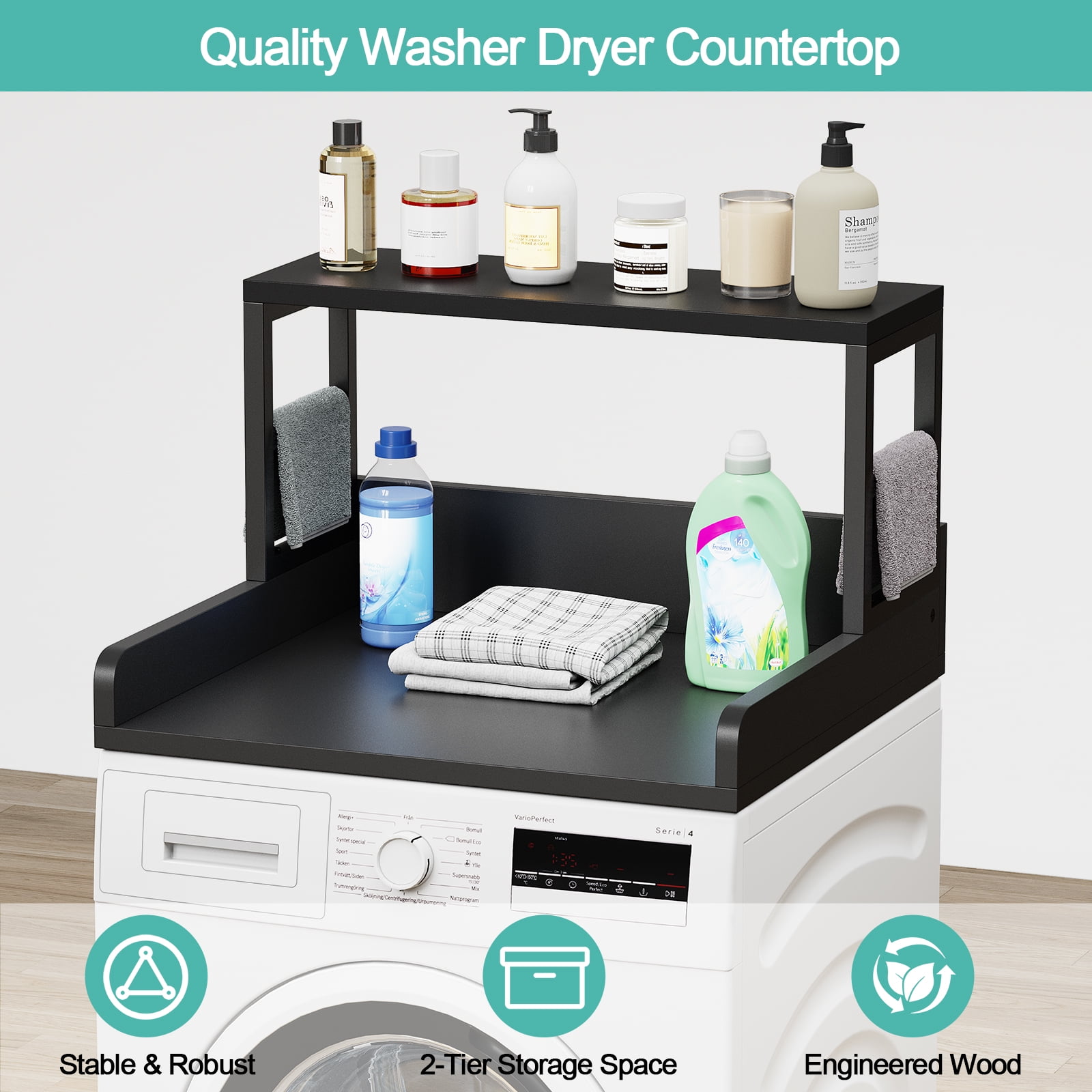 Washer Dryer Countertop, Wooden Countertop for Washer and Dryer, 27.5″L x 27.5″W x 16.7″H(Black)