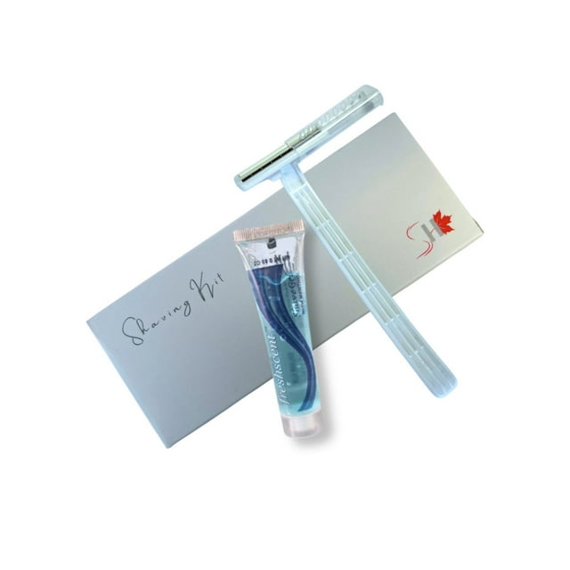 Shaving Kit Razor Twin Blades White + FreshScent Shave Gel 18-25ml multi-Use Bathroom Amenity Premium individual Box packing 12's/ Box
