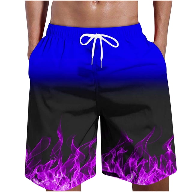 TIMIFIS Mens Swimsuit Trunks Shorts Drawstring Summer Beach Shorts Fashion Gradation Fire Print Shorts Elastic Waist Daily All-Match Short with Pockets - Spring/Summer
