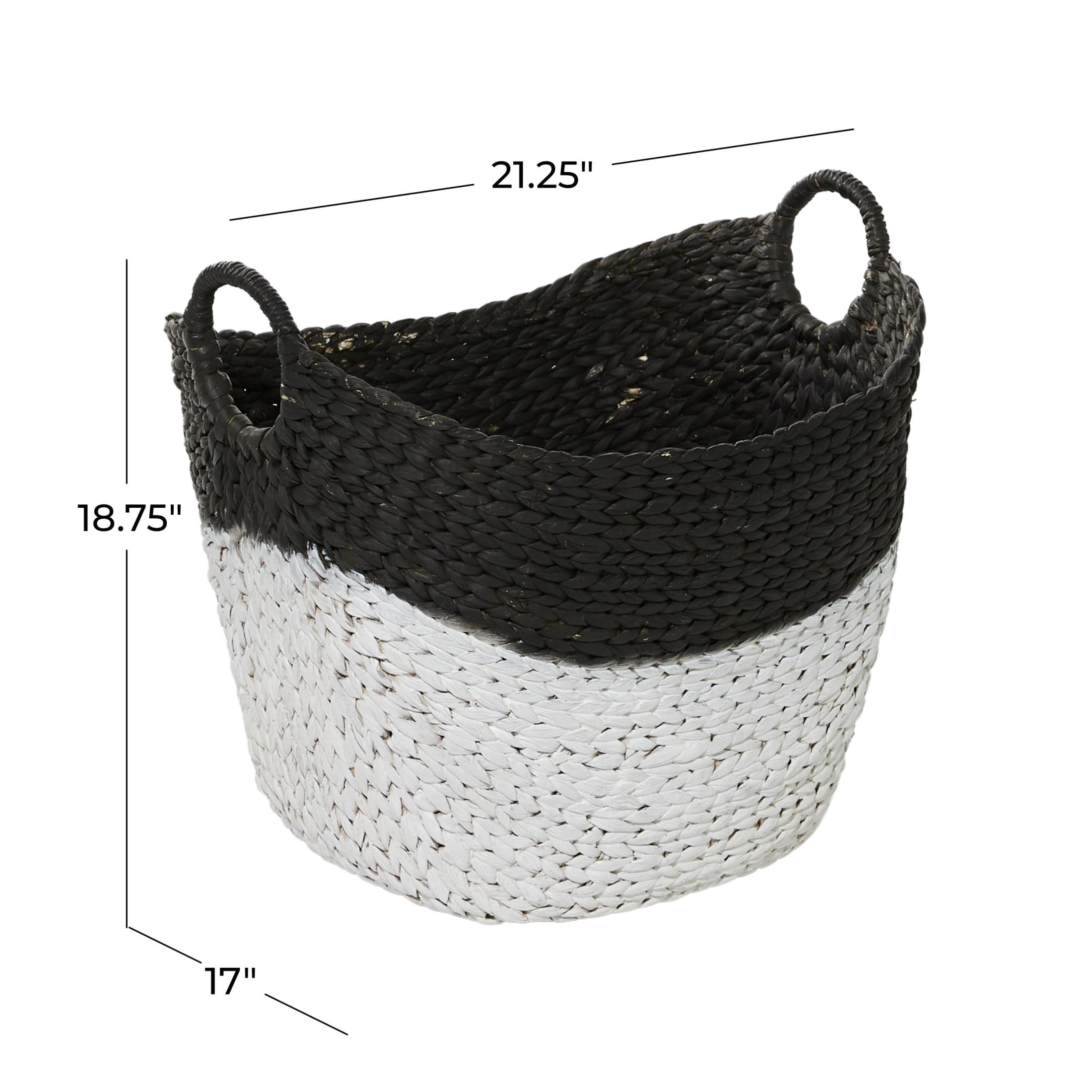 CosmoLiving by Cosmopolitan 22" x 19" Black Seagrass Handmade Large Woven Storage Basket with Ring Handles, 1-Piece