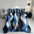 thumbnail image 2 of Manfei Abstract Wave Stripe Full Size Comforter Sets, Blue Black White Bedding Comforter Set, Black Reversible 3 Pieces, 1 Comforter and 2 Pillowcases, 2 of 6