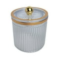 thumbnail image 2 of Tranlucent Apothecary Ribbed Geometric Etched Glass Jar W/Gold Metal Lid Cover for Bathroom Organization, Cotton Balls, Q Tips, and Small Accessories, Bathroom Storage, 2 of 6