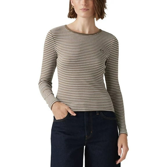 Levi's SADDLE STRIPE IVY GREEN Women's Hayes Long-Sleeve T-Shirt, US X-Large