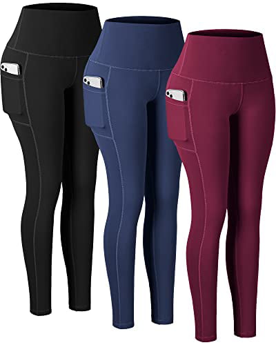 High Waisted Tummy Control Workout Yoga Pants 3 Pack CHRLEISURE Leggings with Pockets for Women 