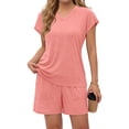 thumbnail image 3 of MOSHU Womens Pajamas Sets V Neck Tops and Drawstring Shorts Sets with Pockets Two Piece Lounge Sets Oufits, 3 of 12