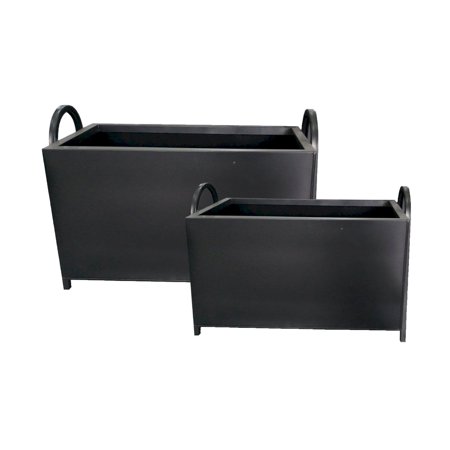 Set Of 2 Rectangular Black Matte Metal Planters