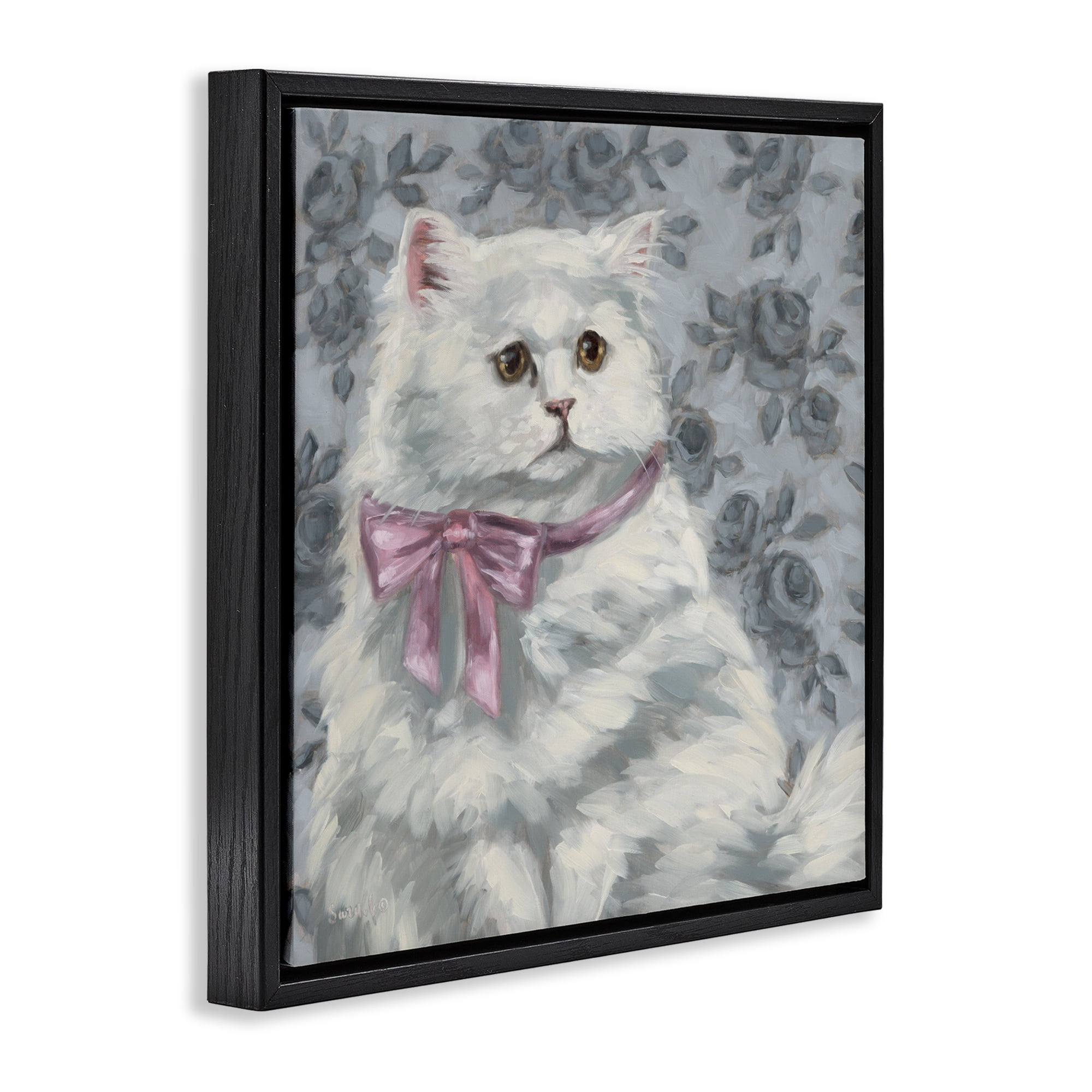 Stupell Industries Coquette Kitty Portrait Black Framed Floater Canvas Wall Art, design by Sara G. Designs