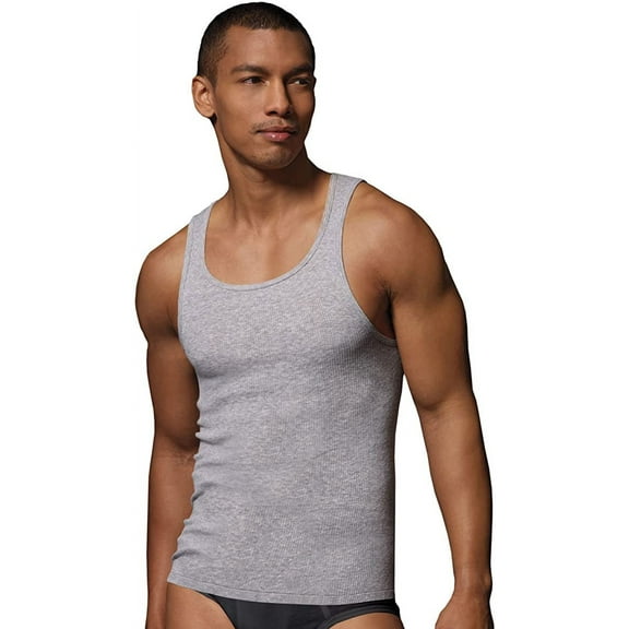 Hanes Men's Tall Man Ribbed Tank Top (Pack of Three), Grey Heather, 3X-Large