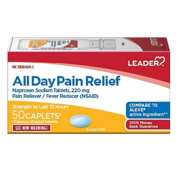 Leader All Day Pain Relief Tablets, 220mg, 50ct Long-Lasting Pain Relief Reduces Inflammation Easy to Swallow