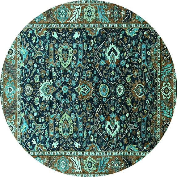 Ahgly Company Indoor Round Oriental Turquoise Blue Industrial Area Rugs, 4' Round