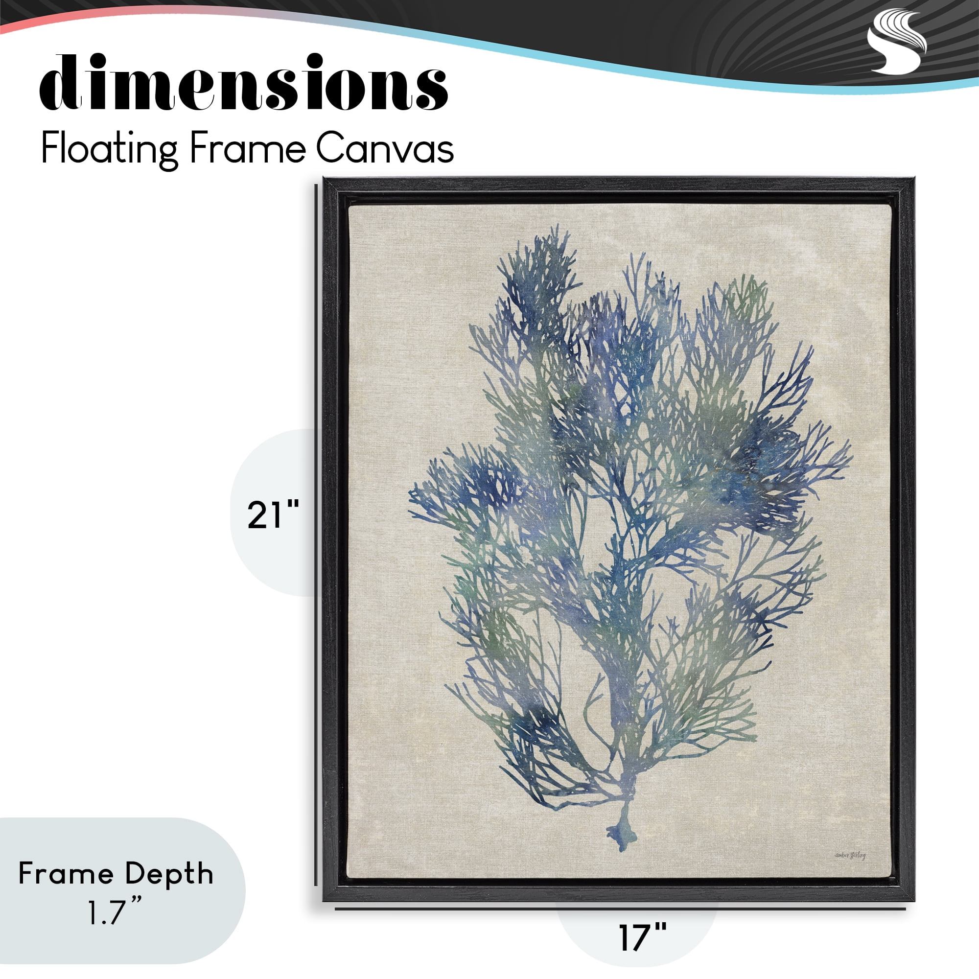 Stupell Industries Misty Blue Coral Study Black Framed Floater Canvas Wall Art, design by Amber Sterling