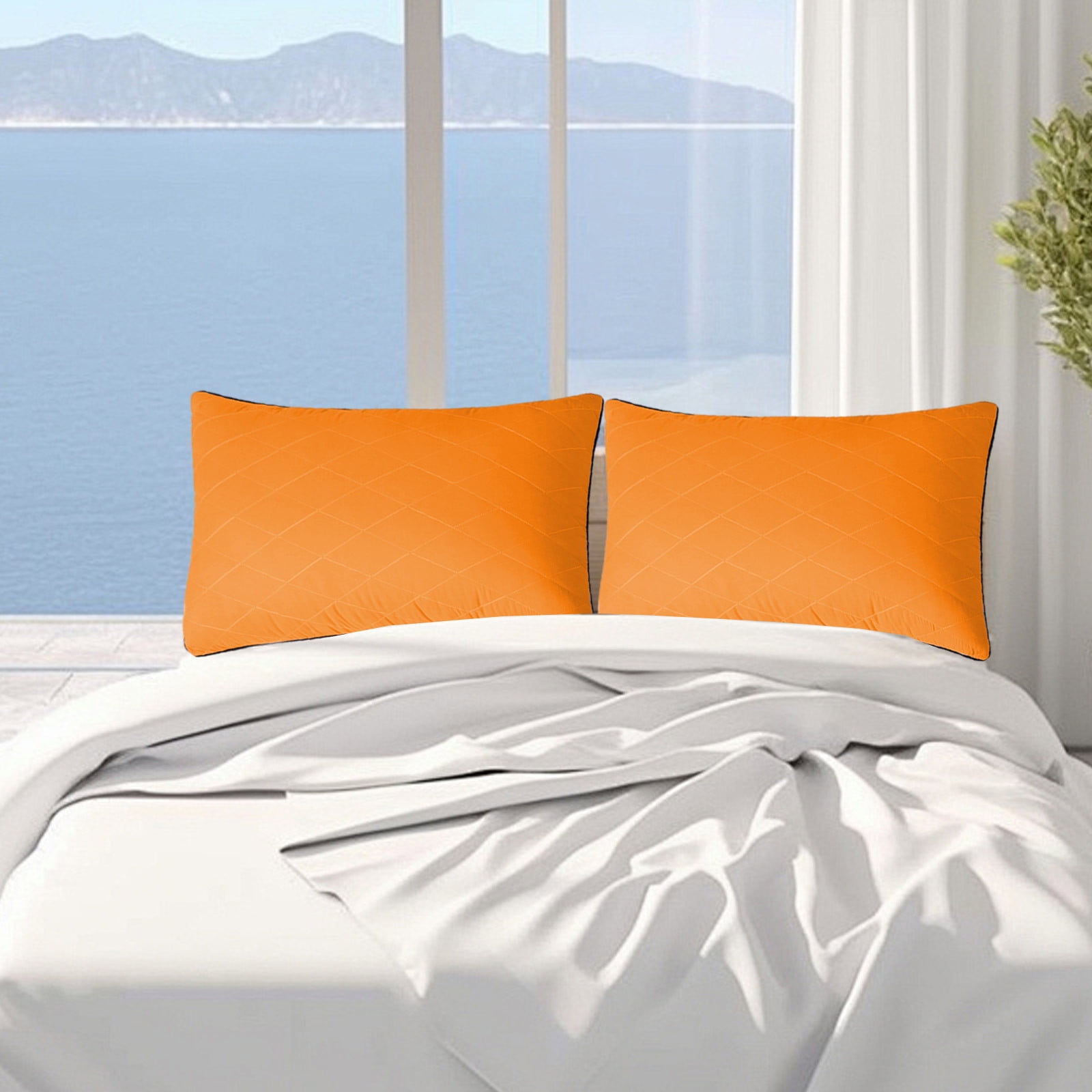 Nkmbld Cooling Pillow Hotel Grade Down Core Soft and Supportive Bed Pillow for Back and Stomach Sleepers Made of Friendly Fabric, Standard Queen, Orange