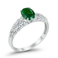 thumbnail image 3 of Solitaire Floral Accent Oval Green Emerald CZ Ring 925 Sterling Silver Size 6, 3 of 3