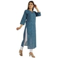 thumbnail image 2 of Moomaya Printed Womens Long Kurti 3/4 Sleeve Cotton Summer Ethnic Tunic Kurta, 2 of 6
