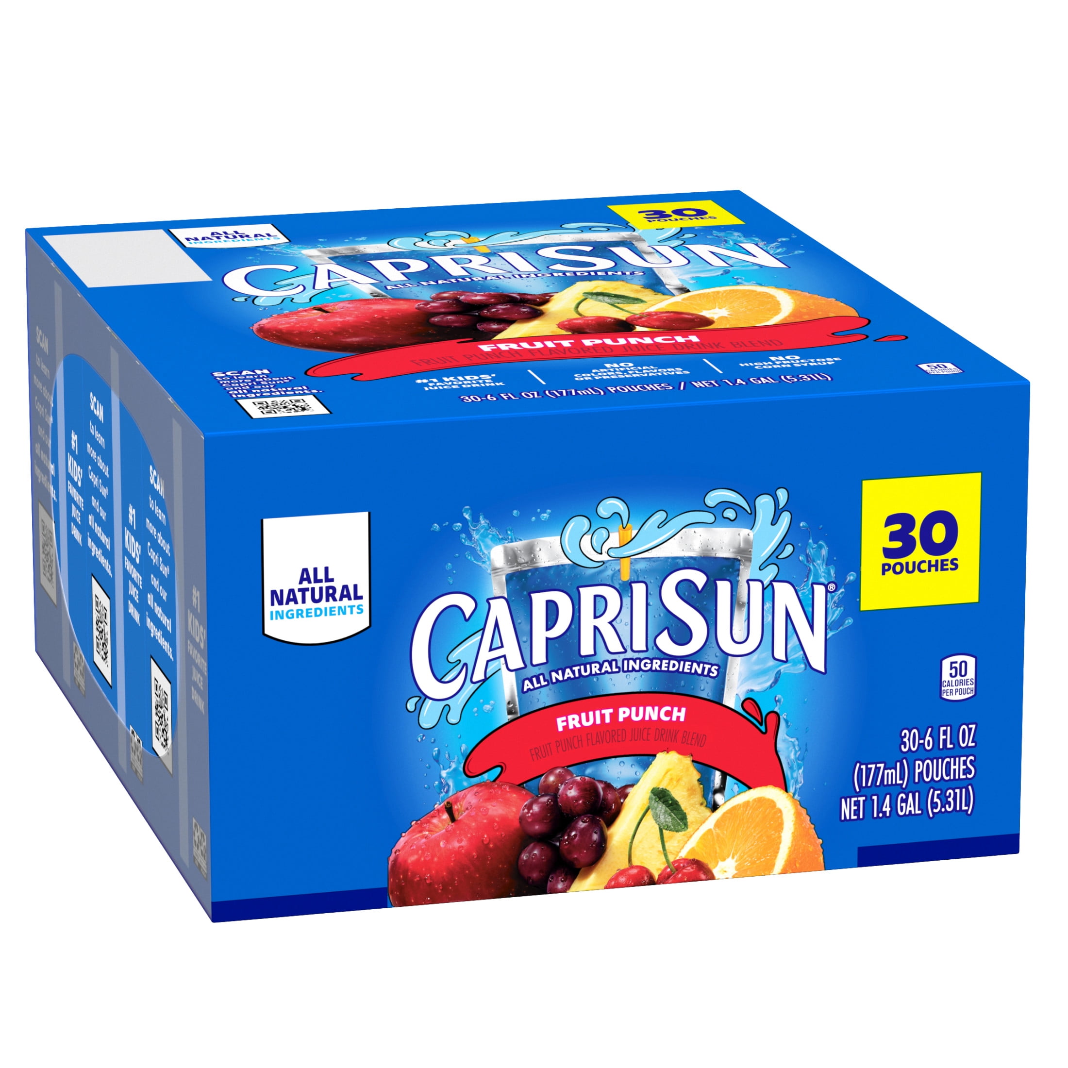 Capri Sun Flavored with Other Natural Flavor Juice Drink Blend, 30 Pouches, for School Lunches and On-the-Go Hydration, Fruit Punch, All Natural Ingredients, 6 fl oz