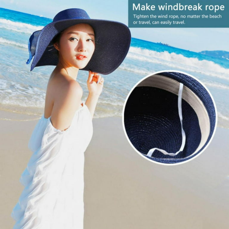 Baywell Women's Wide Brim Sun Hat UPF 50+ Summer Straw Beach Hat with Large  Bow, Foldable Roll up Floppy Beach Hats for Women Big Visor Hat Cap 