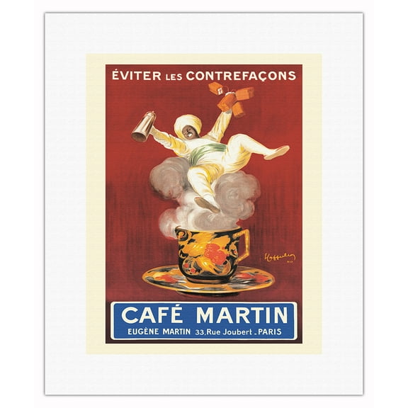 Cafe Martin Coffee Brand - Avoid Counterfeits (Éviter Les Contrefacons) - Vintage French Advertising Poster by Leonetto Cappiello c.1921 - Fine Art Rolled Canvas Print 11in x 14in