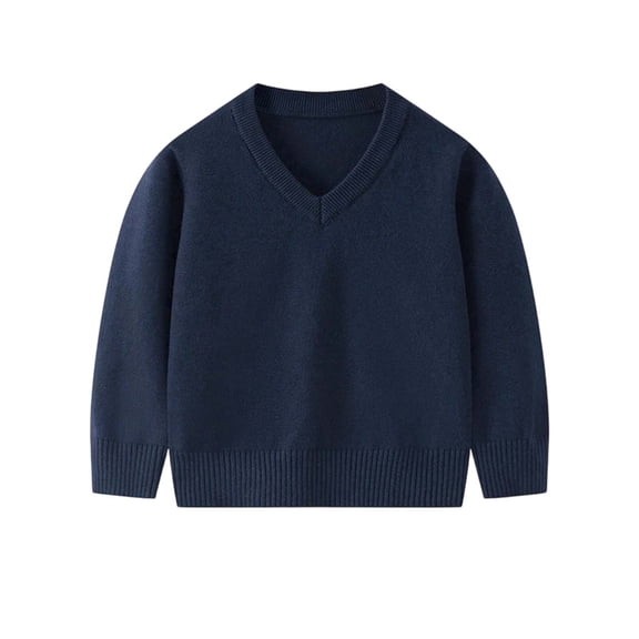 Guluxicc Boys Girls School Uniform Pullover Sweater V Neck Solid Long Sleeve Cotton Knit Pullovers 5-10Y