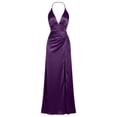thumbnail image 4 of Blmnix Dress for Women Satin Dress Sexy Dresses Bodycon Prom Petticoat Halter Maxi Sleeveless Purple Adjustable Strap Summer Dress for Women XL, 4 of 5