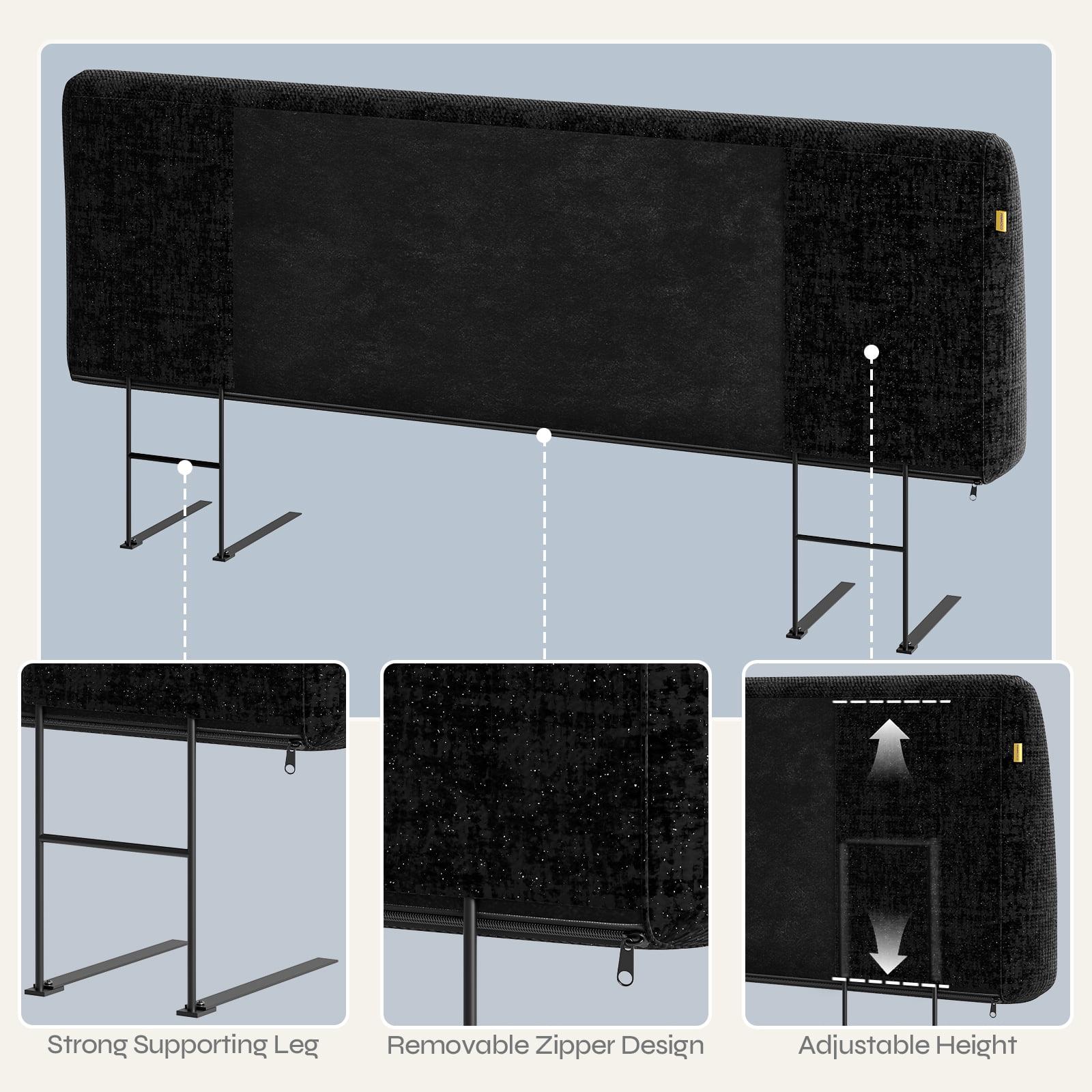 Pinmoco Upholstered Headboard King Bed, Height Adjustable and Ergonomic Foam Head Board, Chenille Starry Black