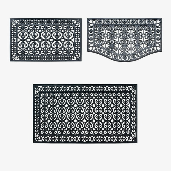 A1HC 3-Piece(Complete Home Set 30x60, 24x39, 24x36)Rubber Grill Matching Doormat Bundle, For Front, Patio & Garage Entrance, Scrapes Shoes Clean of Dirt & Grime, Heavy Duty Mat for Indoor Outdoor Use