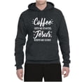 thumbnail image 2 of Wild Bobby Coffee Gets Me Started Jesus Keeps Me Going Inspirational/Christian Unisex Graphic Hoodie Sweatshirt, Heather Black, XX-Large, 2 of 5