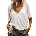 thumbnail image 1 of Leutsin T-Shirt à Col en V pour Femmes à Manches Courtes Été Uni Ample Blouse Hauts, 1 of 6