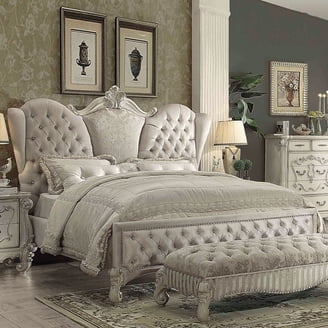ACME Versailles Vintage-Style Queen Bed, Bone White/Ivory Velvet