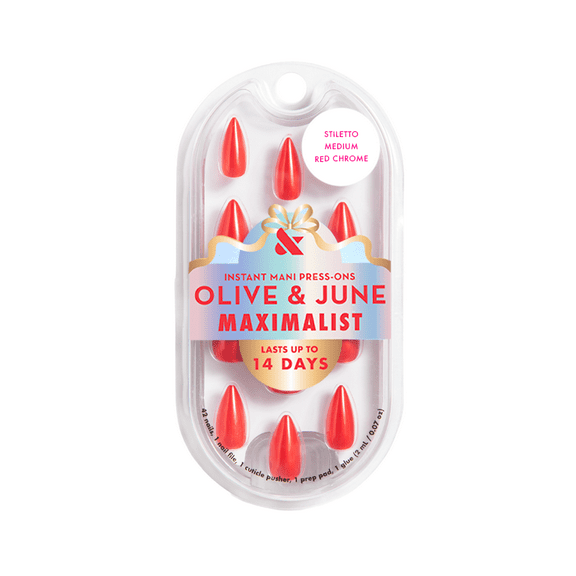Olive & June Press On Maximalist Red Chrome, Medium Stiletto