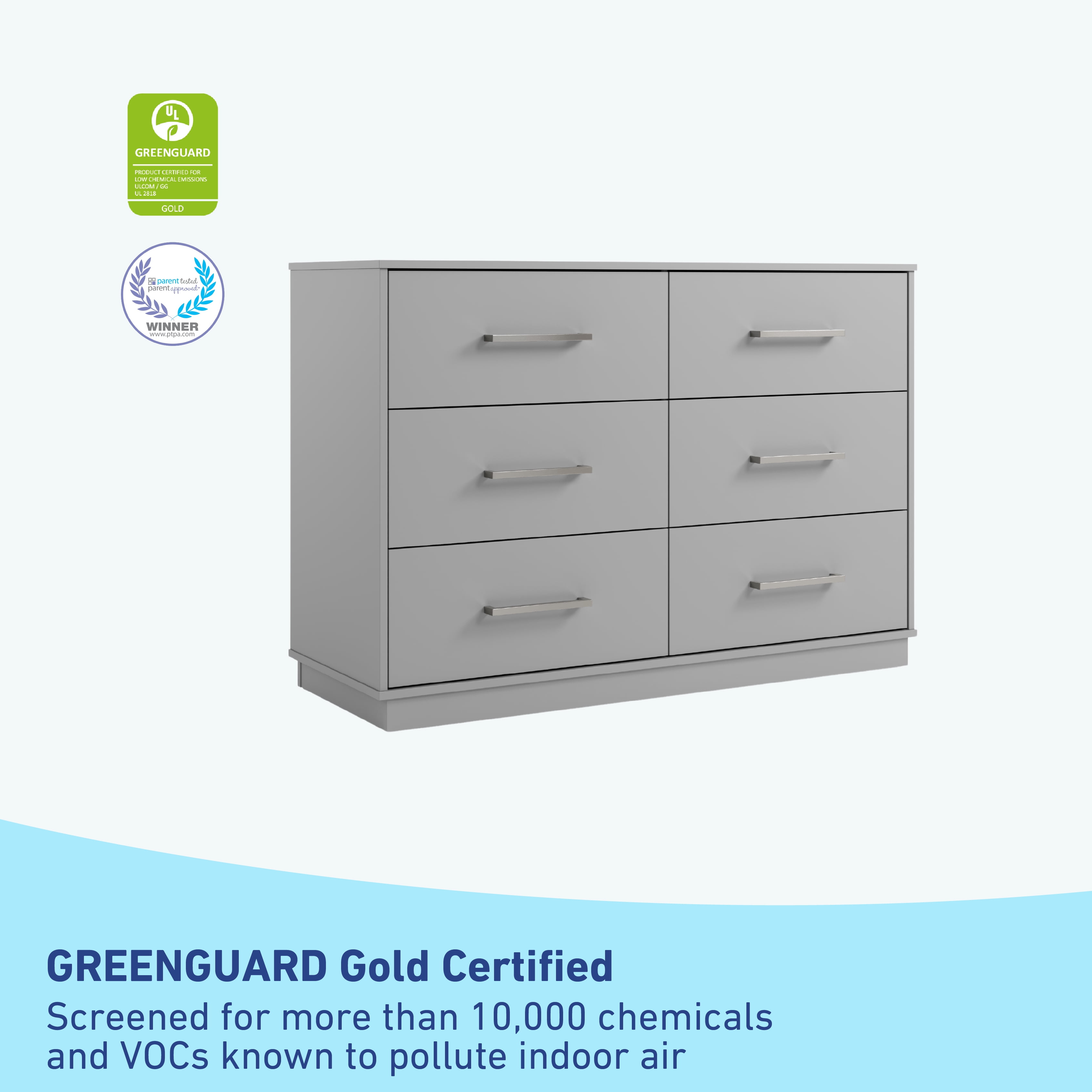 Graco Essentials 6 Drawer Nursery Double Dresser, Pebble Gray