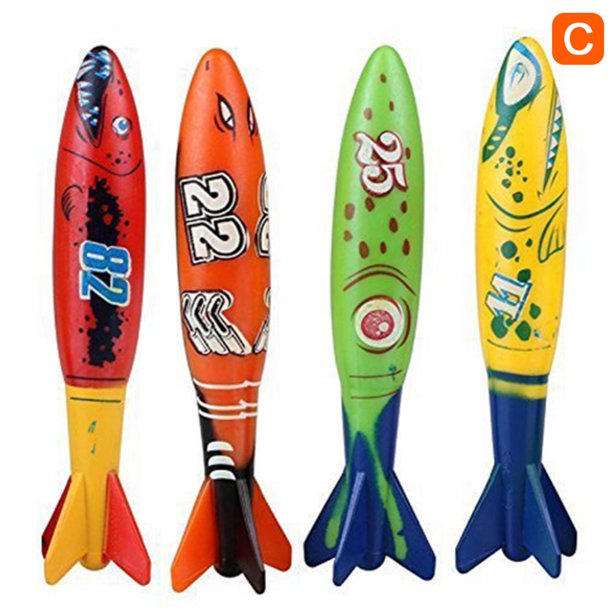 4 Pcs Kids Swimming Pool Toys Rocket Torpedo Diving Playing Summer Game