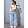 thumbnail image 5 of Women'S Baggy Straight Leg Jeans Elastic High Waisted Denim Pants Bottoms with Pockets Blue L, 5 of 10