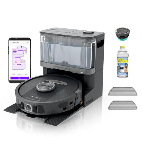Robot aspirador y trapeador Shark, PowerDetect NeverTouch, autovaciado y autollenado, capacidad de recolección de residuos de 60 días, depósito de recarga de 30 días, secado con almohadilla, 5 tecnol