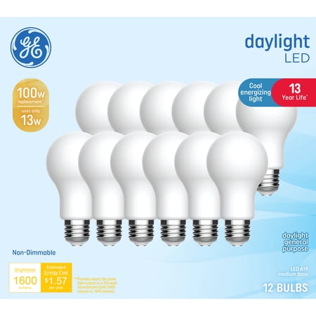 GE General Purpose Bulbs A19 LED Light Bulbs, 100 Watt Replacement, Daylight (12 Pack)